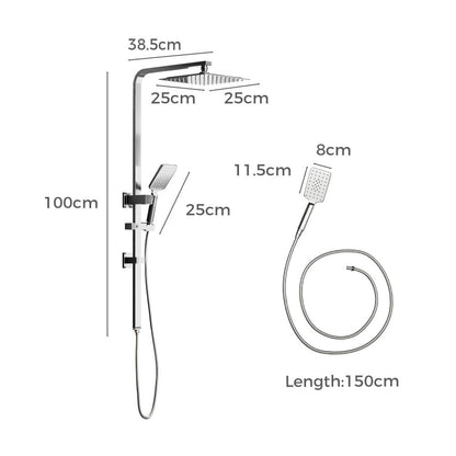 Welba 10&quot; Rain Shower Head Set Square 3-Mode Handheld Shower Rail Set Chrome-Shower Heads-PEROZ Accessories