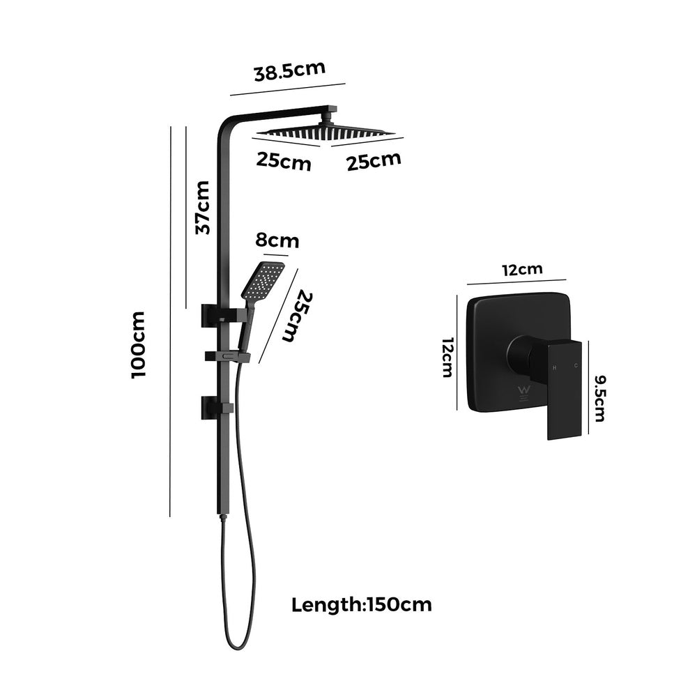 Welba 10&quot; Rain Shower Head Set Square Handheld With Shower Mixer Tap Black-Shower Heads-PEROZ Accessories