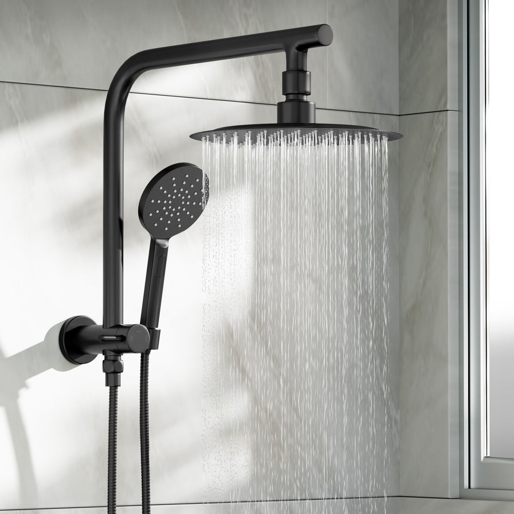Welba 10&quot; Rain Shower Head Set Round 3-Mode Handheld Shower Gooseneck Black-Shower Heads-PEROZ Accessories