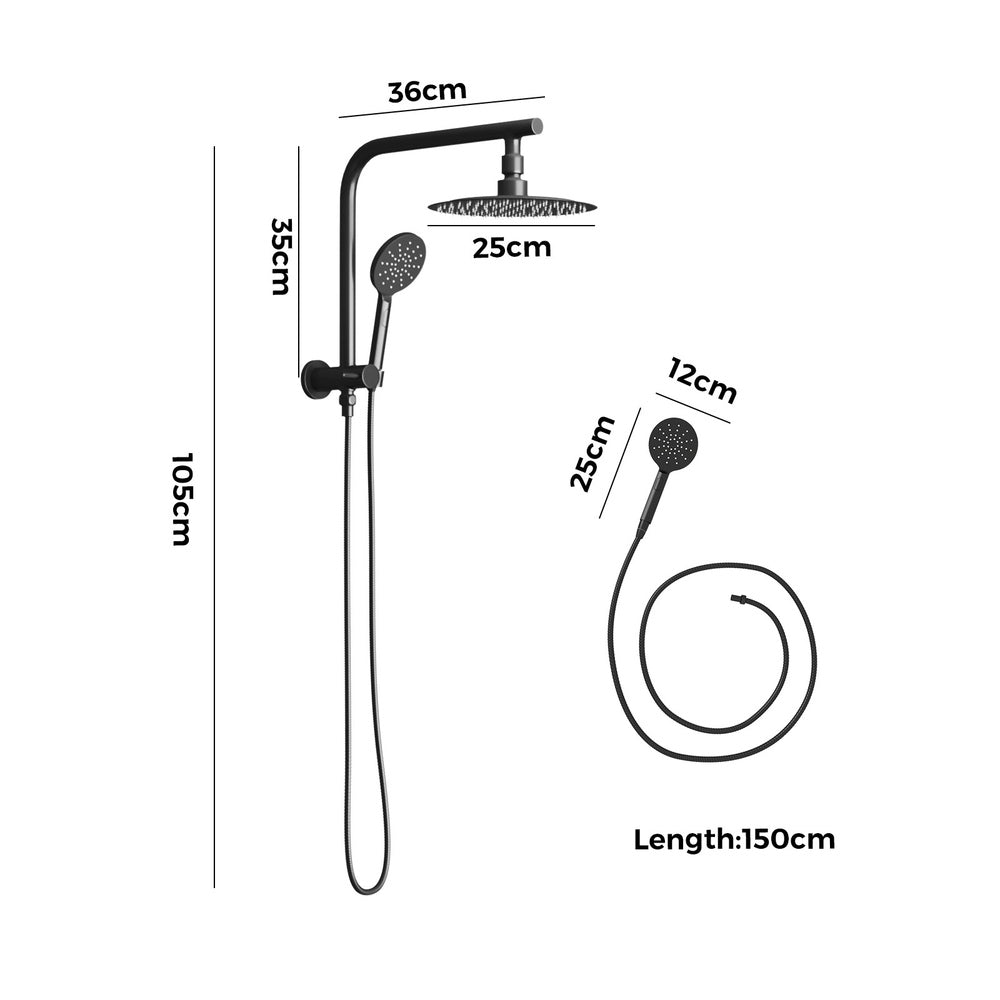 Welba 10&quot; Rain Shower Head Set Round 3-Mode Handheld Shower Gooseneck Black-Shower Heads-PEROZ Accessories