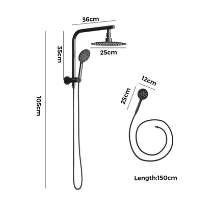 Welba 10&quot; Rain Shower Head Set Round 3-Mode Handheld Shower Gooseneck Black-Shower Heads-PEROZ Accessories