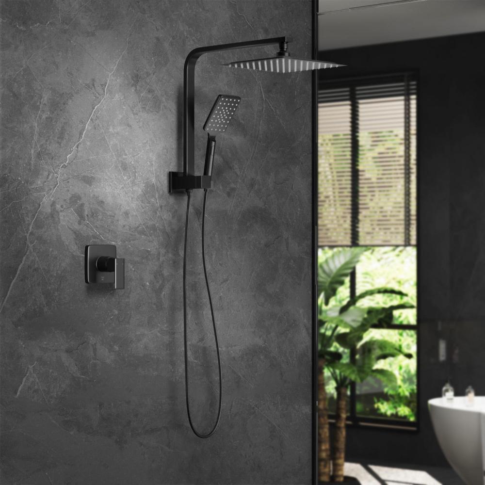 Welba 10&quot; Rain Shower Head Set With Mixer Square 3-Mode Handheld Shower Black-Shower Heads-PEROZ Accessories