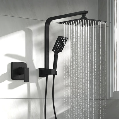 Welba 10&quot; Rain Shower Head Set With Mixer Square 3-Mode Handheld Shower Black-Shower Heads-PEROZ Accessories
