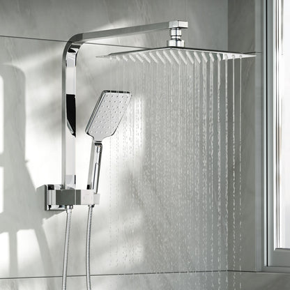 Welba 10&quot; Rain Shower Head Set Square 3-Mode Handheld Shower Gooseneck Chrome-Shower Heads-PEROZ Accessories