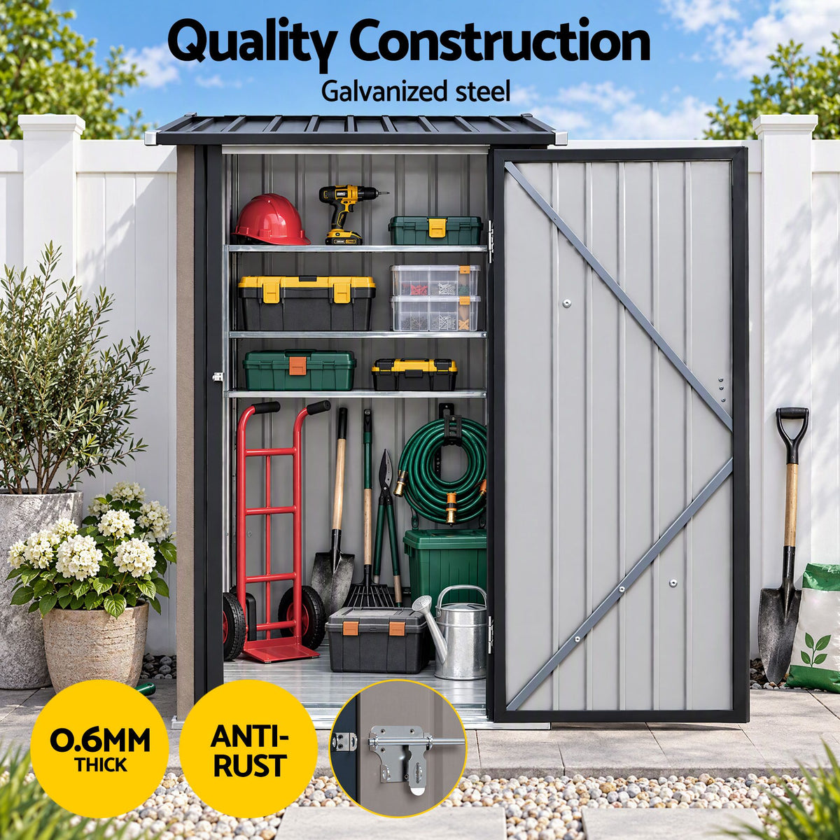Giantz Garden Shed Outdoor Storage Metal Tool Shed Steel 99x104cm Brown-Home &amp; Garden > Storage > Sheds-PEROZ Accessories