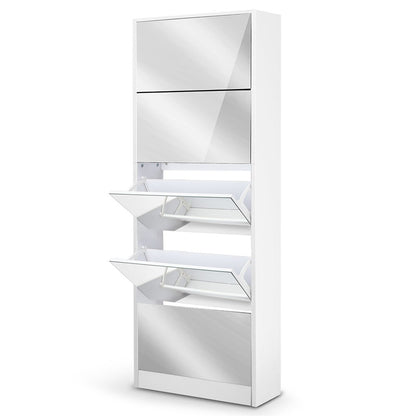 Artiss Shoe Rack Cabinet Mirror 25 Pairs White-Shoe Storage Cabinets-PEROZ Accessories