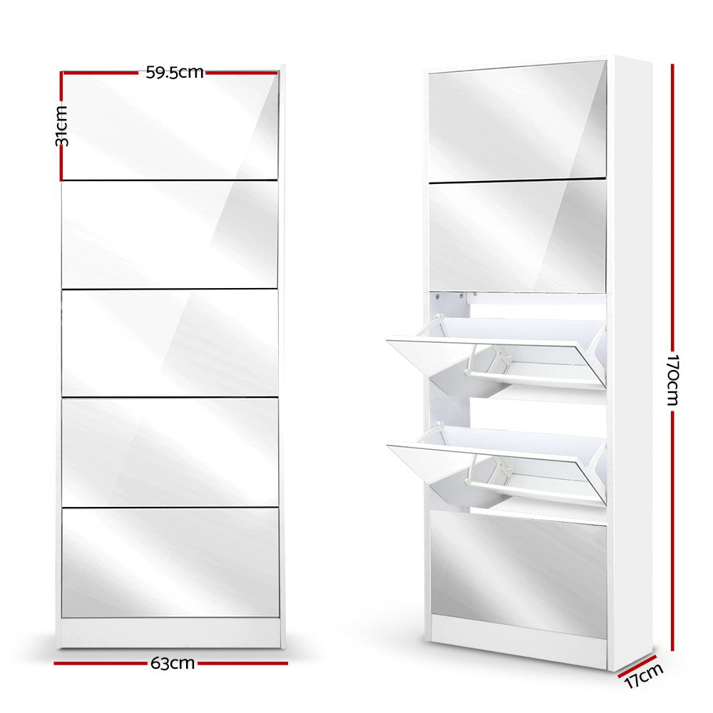 Artiss Shoe Rack Cabinet Mirror 25 Pairs White-Shoe Storage Cabinets-PEROZ Accessories