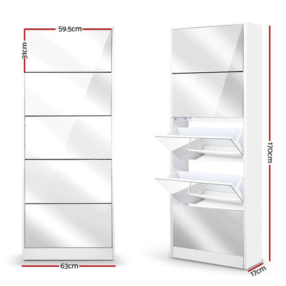 Artiss Shoe Rack Cabinet Mirror 25 Pairs White-Shoe Storage Cabinets-PEROZ Accessories
