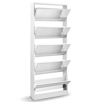 Artiss Shoe Rack Cabinet Mirror 25 Pairs White-Shoe Storage Cabinets-PEROZ Accessories