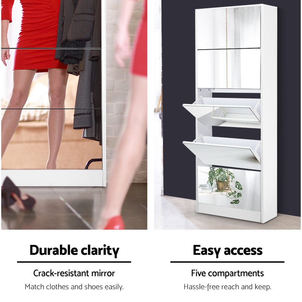 Artiss Shoe Rack Cabinet Mirror 25 Pairs White-Shoe Storage Cabinets-PEROZ Accessories