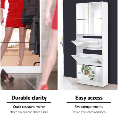 Artiss Shoe Rack Cabinet Mirror 25 Pairs White-Shoe Storage Cabinets-PEROZ Accessories