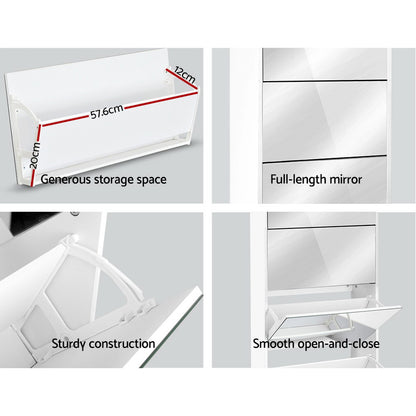 Artiss Shoe Rack Cabinet Mirror 25 Pairs White-Shoe Storage Cabinets-PEROZ Accessories