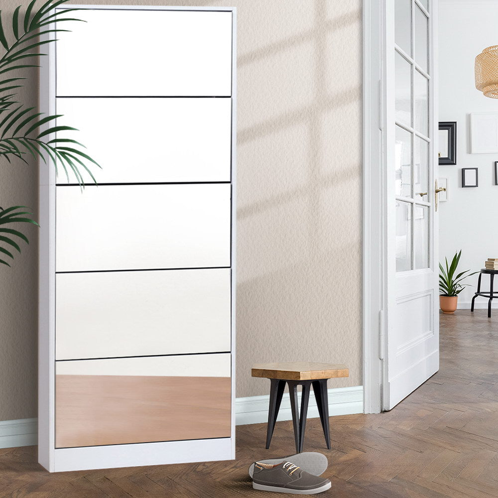 Artiss Shoe Rack Cabinet Mirror 25 Pairs White-Shoe Storage Cabinets-PEROZ Accessories