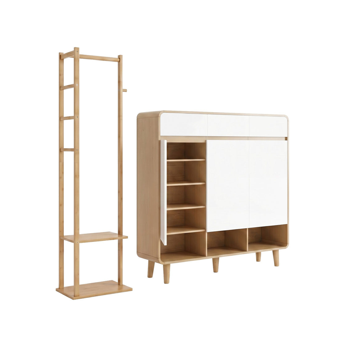 Artiss Shoe Rack Cabinet Wooden &amp; Bamboo Clothes Rack Set Storage Shelf White Pine-Furniture > Living Room > Shoe Storage-PEROZ Accessories