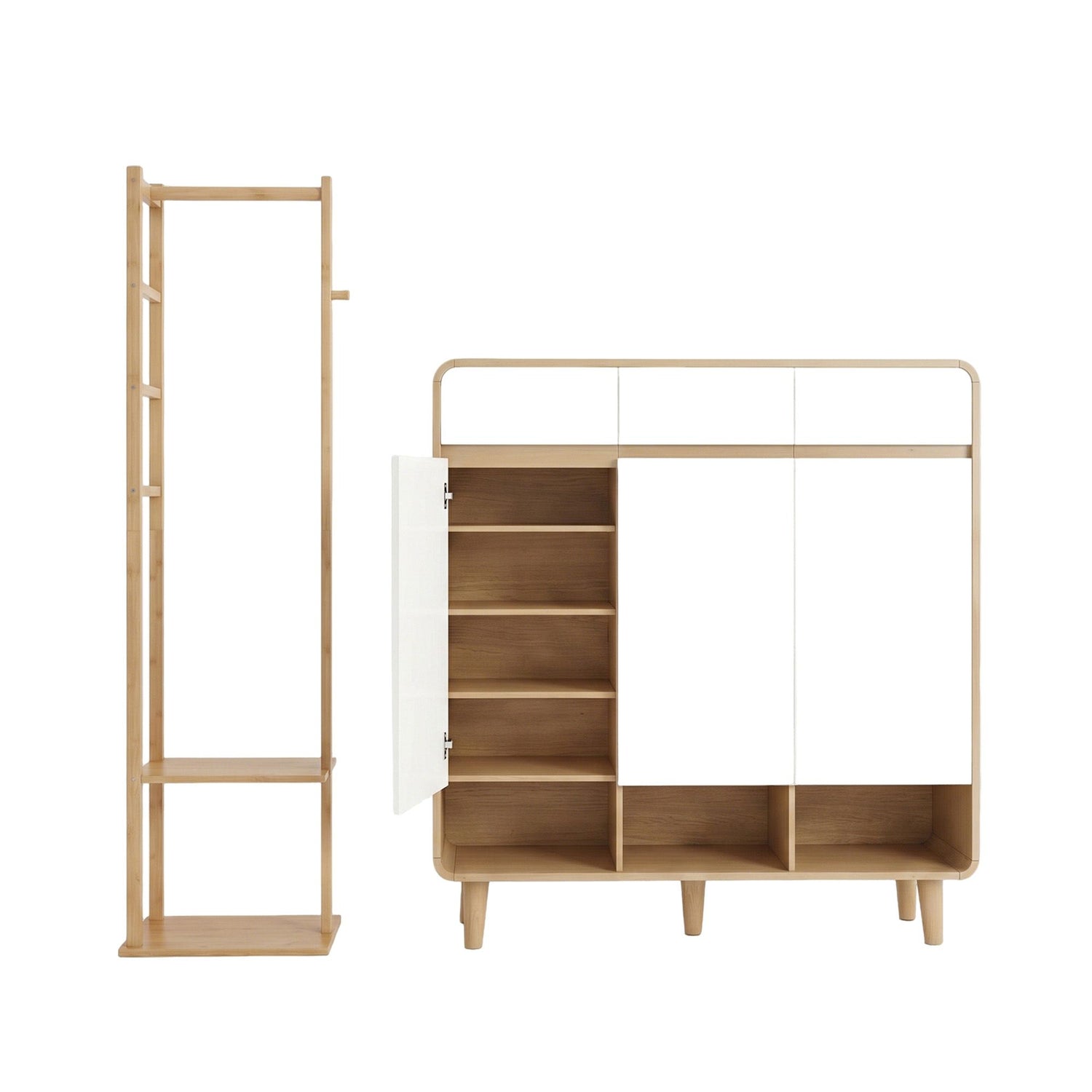 Artiss Shoe Rack Cabinet Wooden &amp; Bamboo Clothes Rack Set Storage Shelf White Pine-Furniture > Living Room > Shoe Storage-PEROZ Accessories