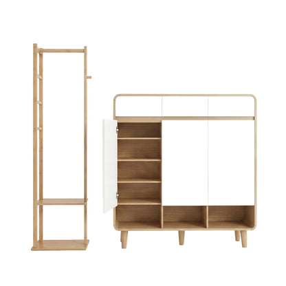 Artiss Shoe Rack Cabinet Wooden &amp; Bamboo Clothes Rack Set Storage Shelf White Pine-Furniture > Living Room > Shoe Storage-PEROZ Accessories