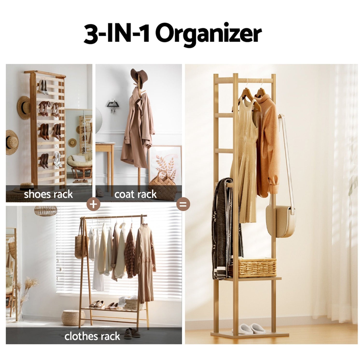 Artiss Shoe Rack Cabinet Wooden &amp; Bamboo Clothes Rack Set Storage Shelf White Pine-Furniture > Living Room > Shoe Storage-PEROZ Accessories
