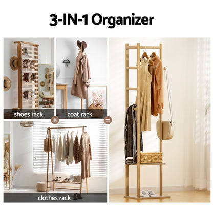 Artiss Shoe Rack Cabinet Wooden &amp; Bamboo Clothes Rack Set Storage Shelf White Pine-Furniture > Living Room > Shoe Storage-PEROZ Accessories