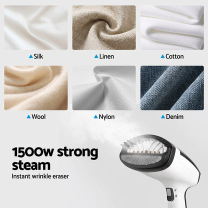 Devanti Clothes Steamer, 1500W Powerful Fast 30s Heat-Up Continuous Steam Lock 160ml Tank Fabric Brush Portable Handheld Steam Iron for Home Travel Business Trip-Appliances > Washers, Dryers &amp; Irons > Irons &amp; Ironing Systems-PEROZ Accessories