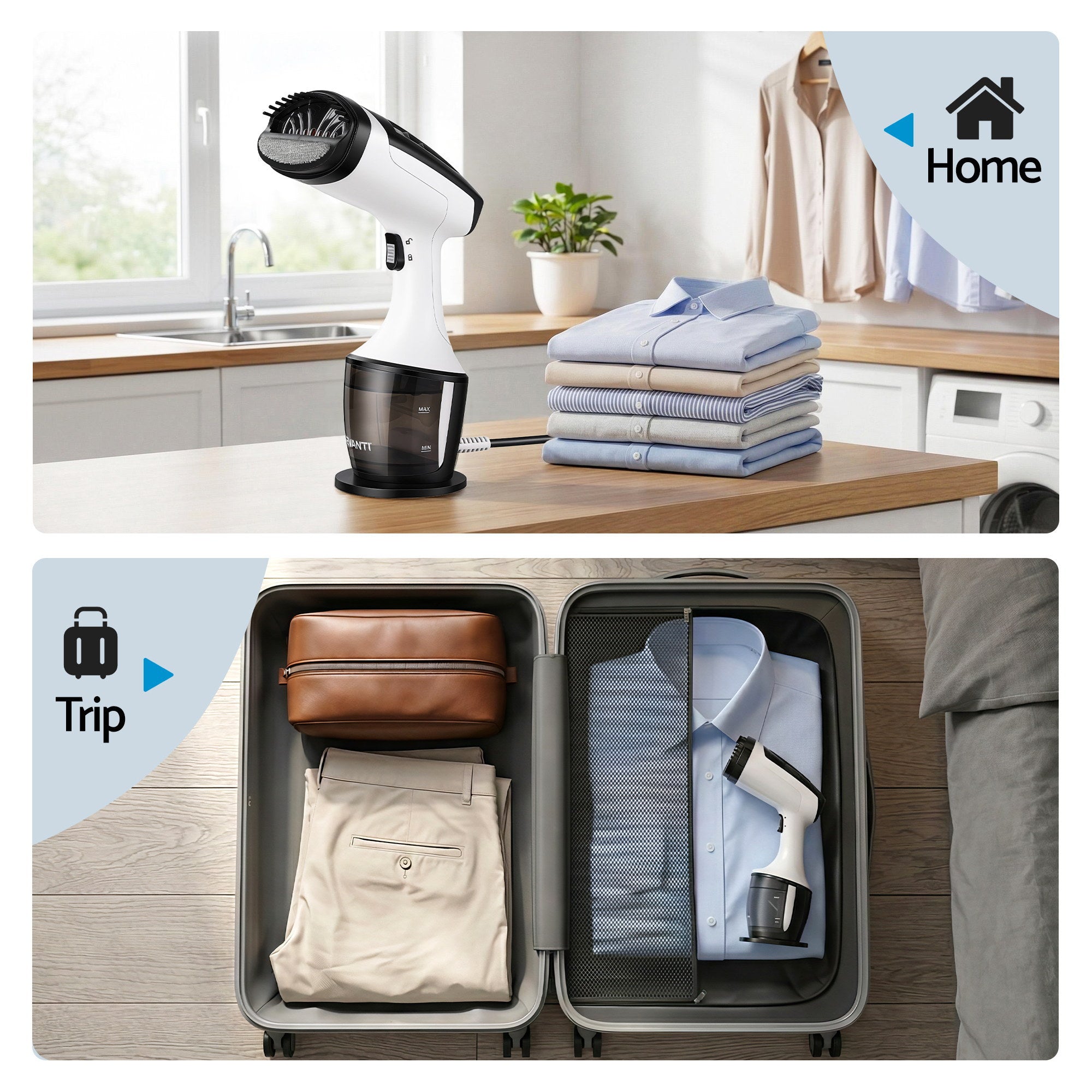 Devanti Clothes Steamer, 1500W Powerful Fast 30s Heat-Up Continuous Steam Lock 160ml Tank Fabric Brush Portable Handheld Steam Iron for Home Travel Business Trip-Appliances > Washers, Dryers &amp; Irons > Irons &amp; Ironing Systems-PEROZ Accessories