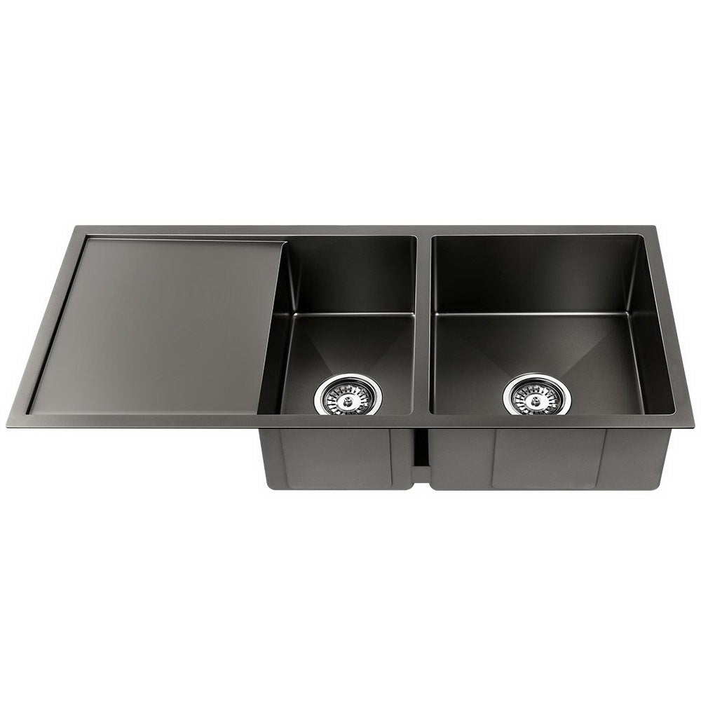 Cefito Kitchen Sink 100X45CM Stainless Steel Basin Double Bowl Black-Furniture &gt; Dining &gt; Kitchen Sinks-PEROZ Accessories