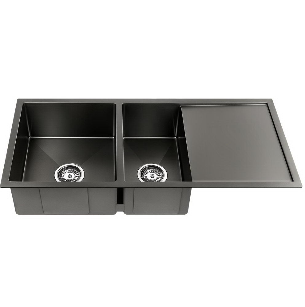 Cefito Kitchen Sink 100X45CM Stainless Steel Basin Double Bowl Black-Furniture &gt; Dining &gt; Kitchen Sinks-PEROZ Accessories