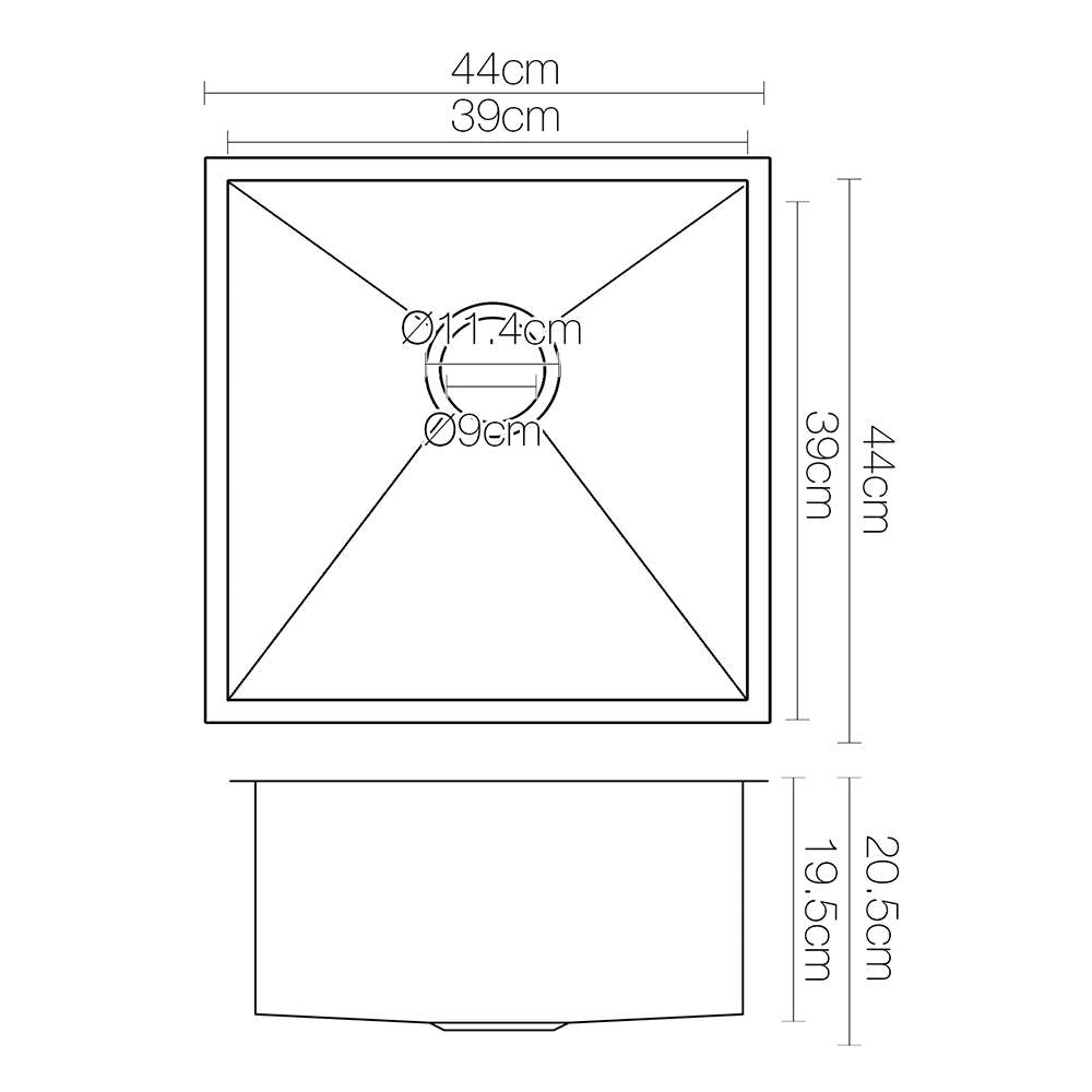 Cefito Kitchen Sink 44X44CM Stainless Steel Basin Single Bowl Black-Furniture &gt; Dining &gt; Kitchen Sinks-PEROZ Accessories