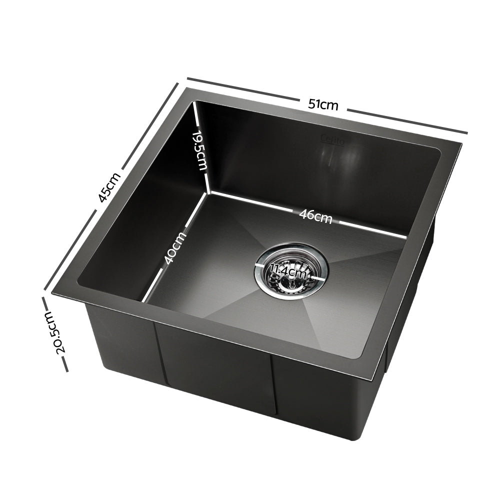Cefito Kitchen Sink 51X45CM Stainless Steel Basin Single Bowl Black-Furniture &gt; Dining &gt; Kitchen Sinks-PEROZ Accessories