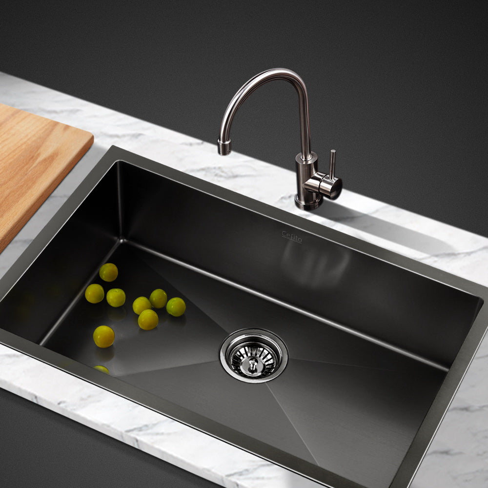 Cefito Kitchen Sink 70X45CM Stainless Steel Basin Single Bowl Black-Furniture &gt; Dining &gt; Kitchen Sinks-PEROZ Accessories