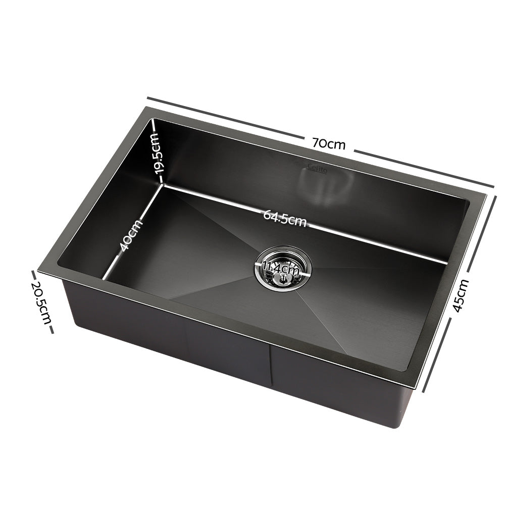 Cefito Kitchen Sink 70X45CM Stainless Steel Basin Single Bowl Black-Furniture &gt; Dining &gt; Kitchen Sinks-PEROZ Accessories