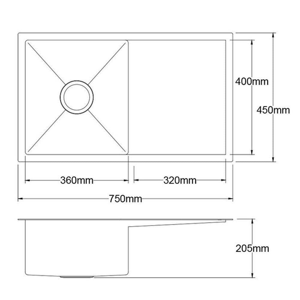 Cefito Kitchen Sink 75X45CM Stainless Steel Basin Single Bowl Black-Furniture &gt; Dining &gt; Kitchen Sinks-PEROZ Accessories