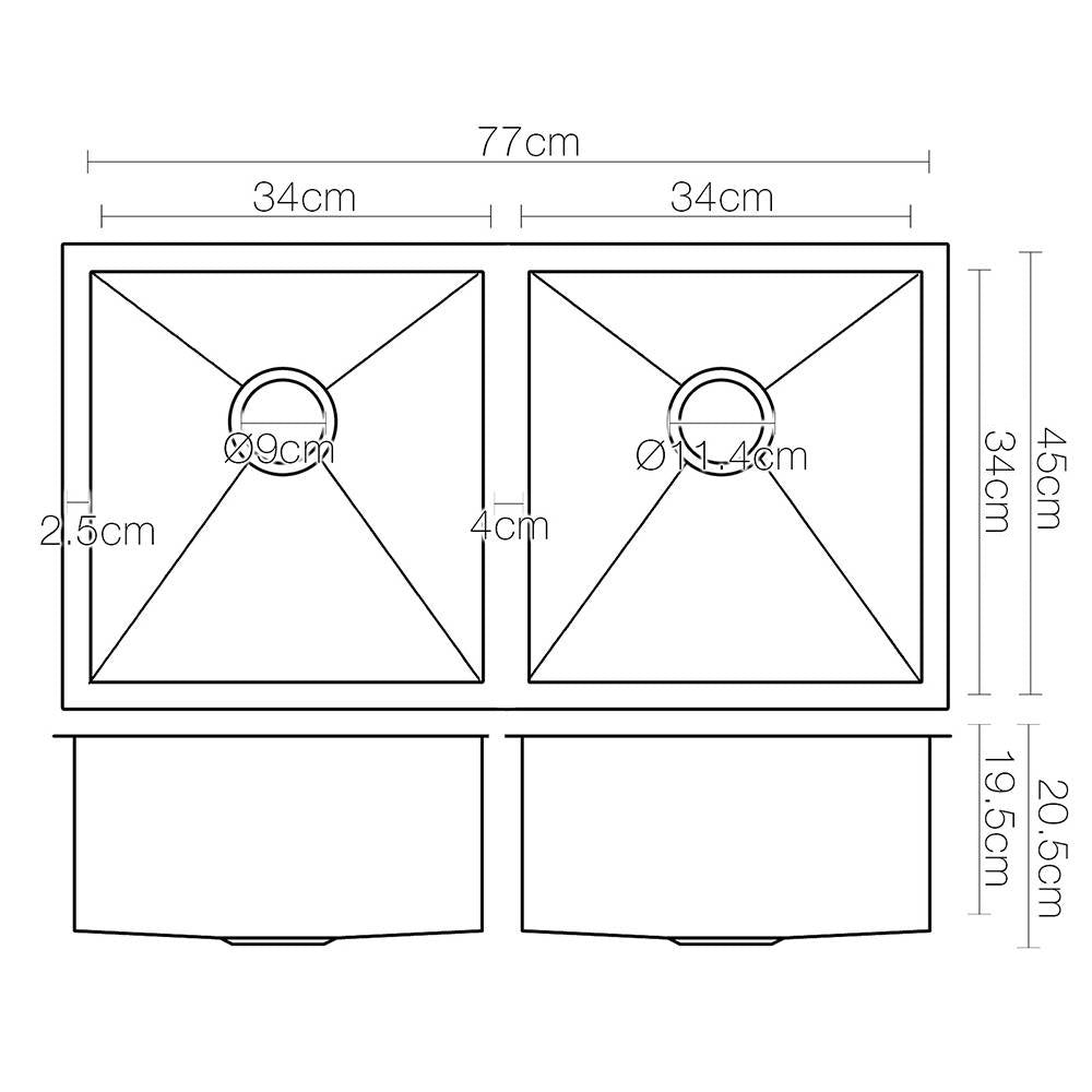 Cefito Kitchen Sink 77X45CM Stainless Steel Basin Double Bowl Black-Furniture &gt; Bathroom &gt; Sinks-PEROZ Accessories