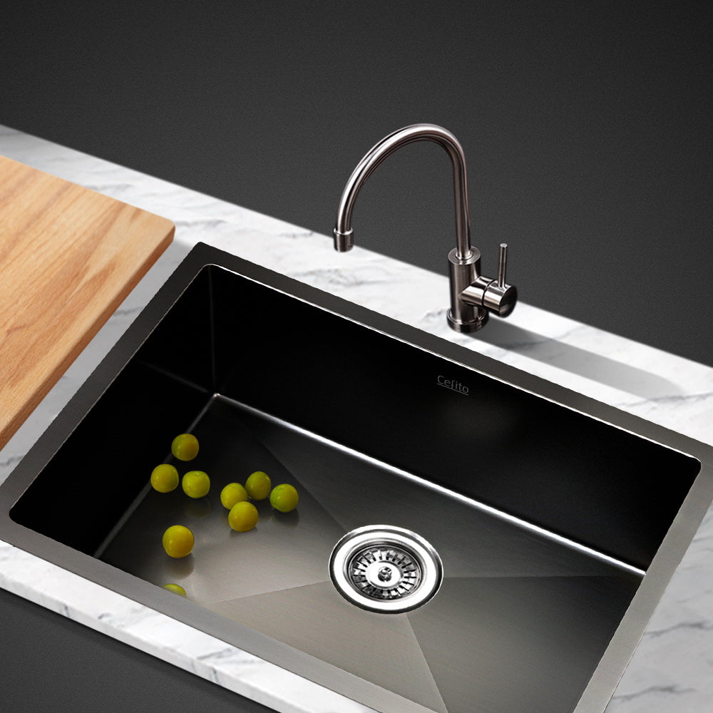Cefito Kitchen Sink 60X45CM Stainless Steel Basin Single Bowl Black-Furniture &gt; Dining &gt; Kitchen Sinks-PEROZ Accessories