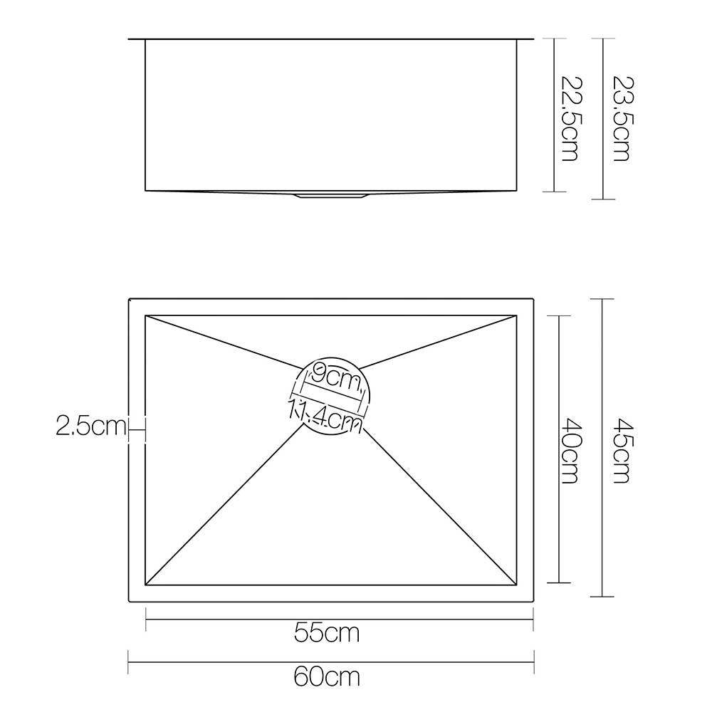 Cefito Kitchen Sink 60X45CM Stainless Steel Basin Single Bowl Black-Furniture &gt; Dining &gt; Kitchen Sinks-PEROZ Accessories