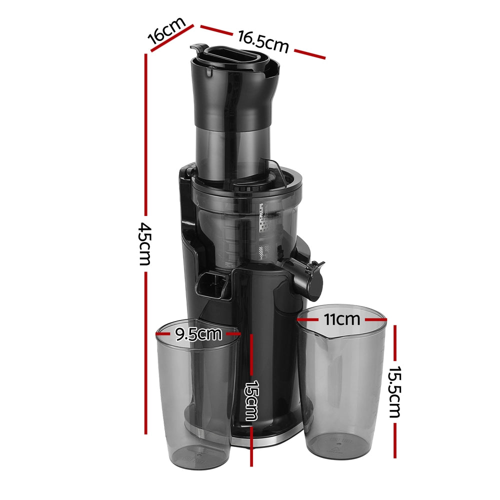 Devanti Slow Juicer Cold Press Fruit Juice Extractor 200W Black-Appliances &gt; Kitchen Appliances-PEROZ Accessories