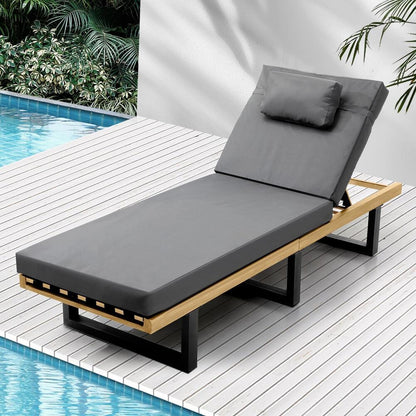 Livsip Sun Lounge Outdoor Lounger Day Bed Garden Patio Furniture Setting Grey-Sun Lounge-PEROZ Accessories