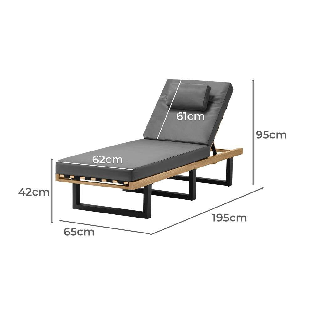 Livsip Sun Lounge Outdoor Lounger Day Bed Garden Patio Furniture Setting Grey-Sun Lounge-PEROZ Accessories