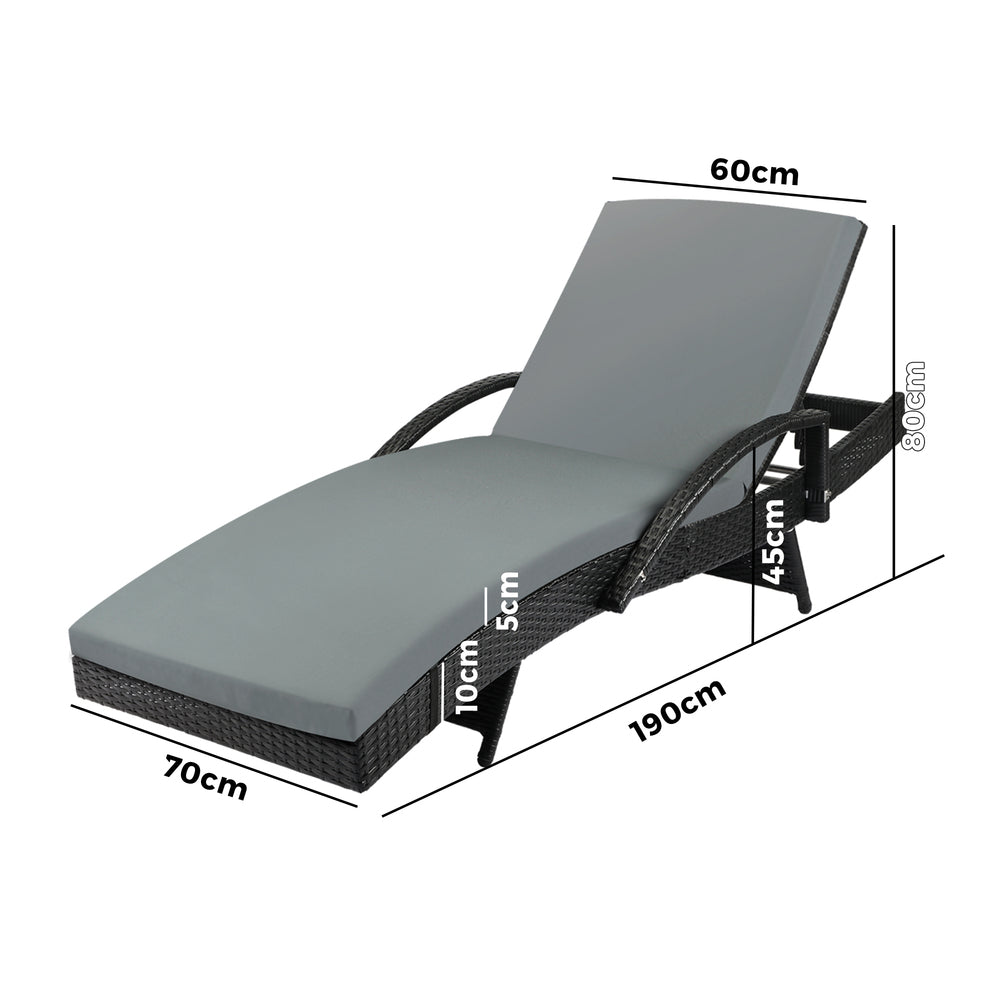 Livsip Sun Lounger Wicker Lounge Outdoor Furniture Patio Set Day Bed Cushion 2X-Sun Lounges-PEROZ Accessories