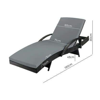 Livsip Sun Lounger Wicker Lounge Outdoor Furniture Patio Set Day Bed Cushion 2X-Sun Lounges-PEROZ Accessories