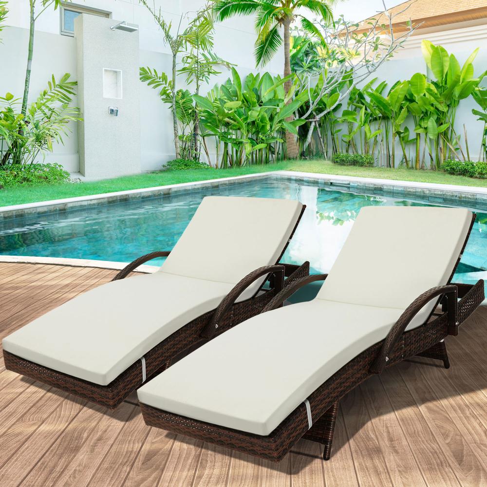 Livsip Outdoor Furniture Sun Lounge Rattan Wicker Lounger Sofa Patio Day Bed 2X-Sun Lounge-PEROZ Accessories