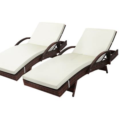 Livsip Outdoor Furniture Sun Lounge Rattan Wicker Lounger Sofa Patio Day Bed 2X-Sun Lounges-PEROZ Accessories