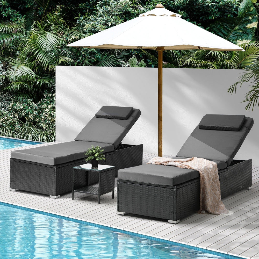 Livsip 2X Sun Lounge Wicker Lounger Table Setting Outdoor Furniture Day Bed-Sun Lounges-PEROZ Accessories