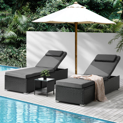 Livsip 2X Sun Lounge Wicker Lounger Table Setting Outdoor Furniture Day Bed-Sun Lounges-PEROZ Accessories