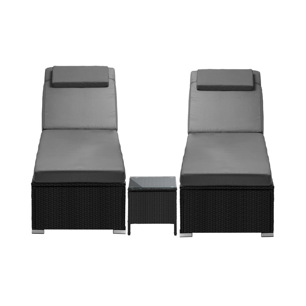 Livsip 2X Sun Lounge Wicker Lounger Table Setting Outdoor Furniture Day Bed-Sun Lounges-PEROZ Accessories
