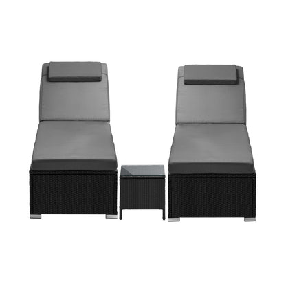 Livsip 2X Sun Lounge Wicker Lounger Table Setting Outdoor Furniture Day Bed-Sun Lounges-PEROZ Accessories