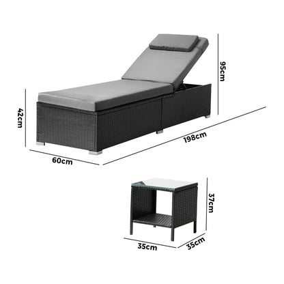Livsip 2X Sun Lounge Wicker Lounger Table Setting Outdoor Furniture Day Bed-Sun Lounges-PEROZ Accessories