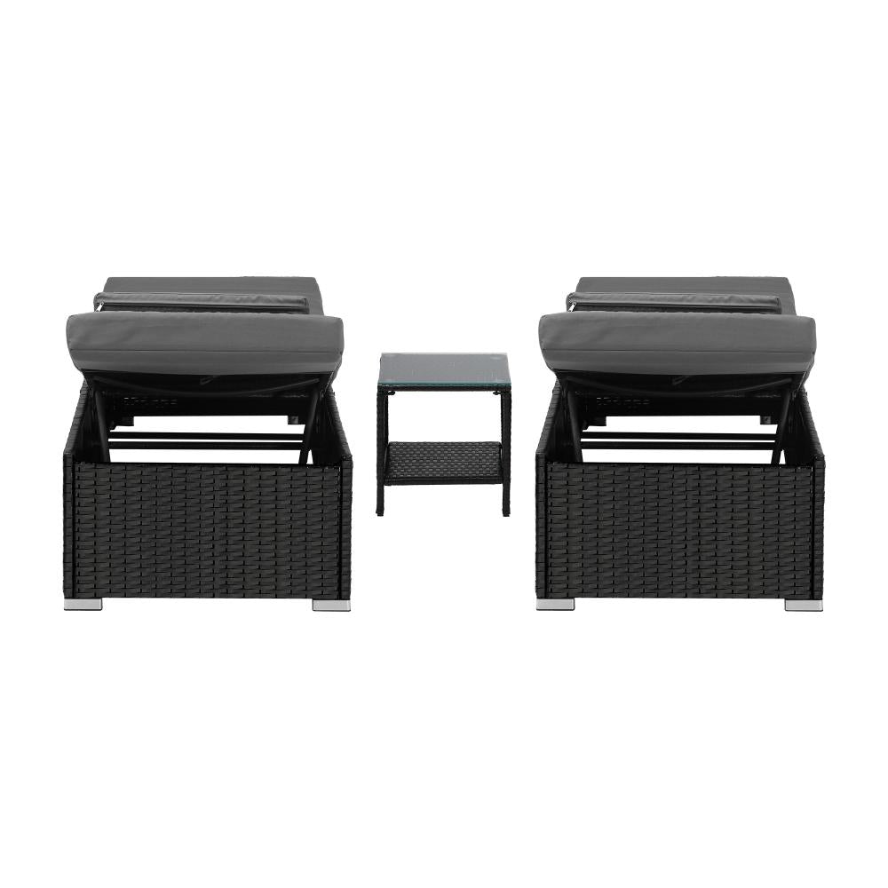 Livsip 2X Sun Lounge Wicker Lounger Table Setting Outdoor Furniture Day Bed-Sun Lounge-PEROZ Accessories