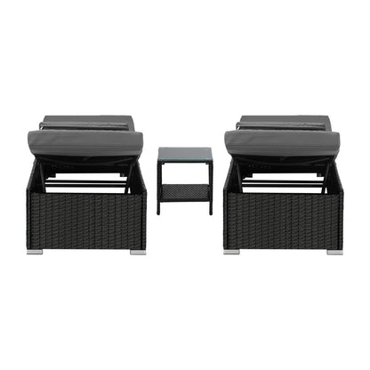 Livsip 2X Sun Lounge Wicker Lounger Table Setting Outdoor Furniture Day Bed-Sun Lounges-PEROZ Accessories