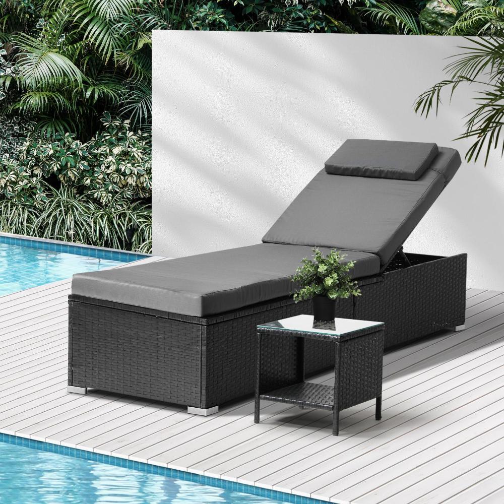 Livsip Sun Lounge Wicker Lounger Table Patio Furniture Outdoor Setting Day Bed-Sun Lounge-PEROZ Accessories