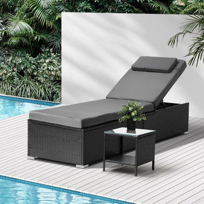 Livsip Sun Lounge Wicker Lounger Table Patio Furniture Outdoor Setting Day Bed-Sun Lounge-PEROZ Accessories